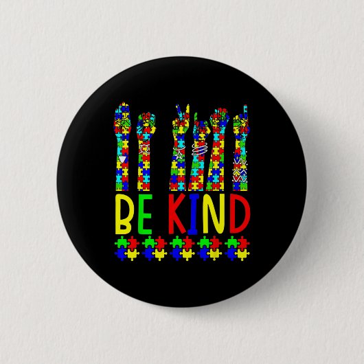 Kind Hand Gebarentaal Puzzel Autisme als Bewustzij Ronde Button 5,7 Cm (Voorkant)