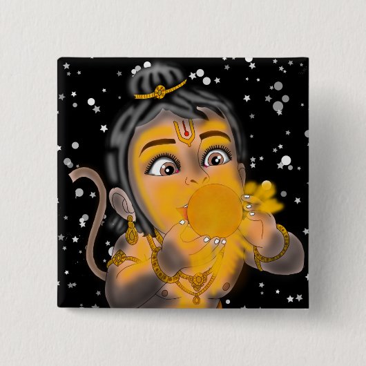 Kind Hanuman Knop Vierkante Button 5,1 Cm (Voorkant)