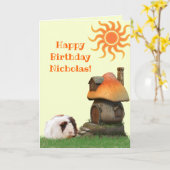 Kind Happy Birthday Guinea Pig Pig Mushroom House Kaart (Gele Bloem)