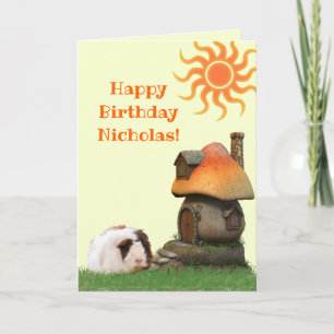 Kind Happy Birthday Guinea Pig Pig Mushroom House Kaart