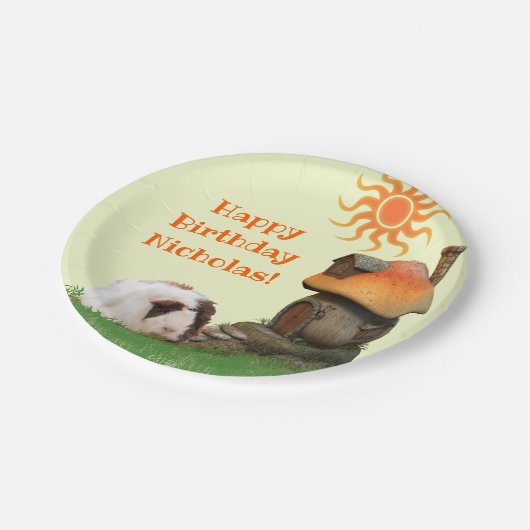 Kind Happy Birthday Guinee Pig Pig Pushroom House Papieren Bordje (Gekanteld)