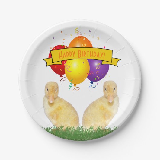 Kind Happy Birthday Yellow Ducklings ballonnen Papieren Bordje (Voorkant)