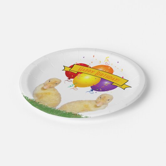 Kind Happy Birthday Yellow Ducklings ballonnen Papieren Bordje (Gekanteld)