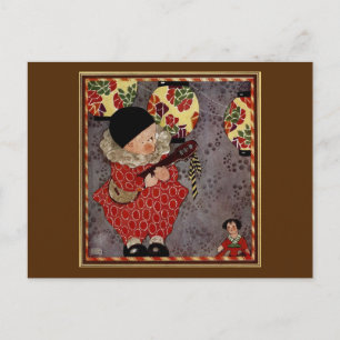  kind Harlequin, muzikant die Banjo speelt Briefkaart