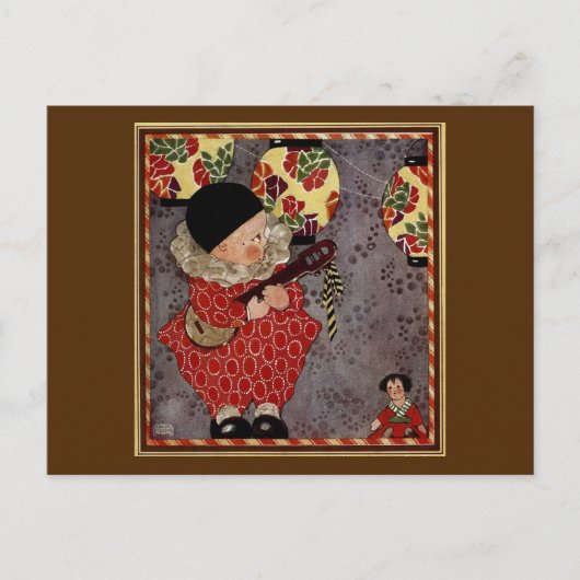 kind Harlequin, muzikant die Banjo speelt Briefkaart (Voorkant)