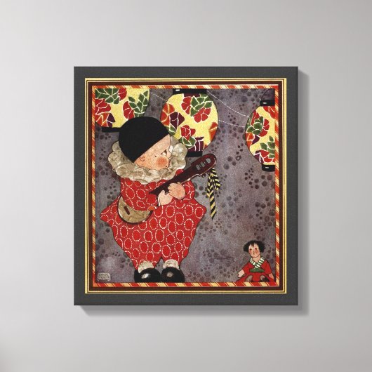 kind Harlequin, muzikant die Banjo speelt Canvas Afdruk (Voorkant)