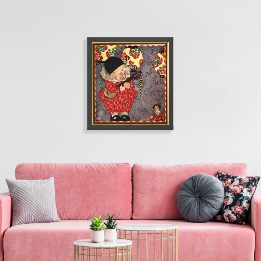  kind Harlequin, muzikant die Banjo speelt Canvas Afdruk (Insitu (Woonkamer))