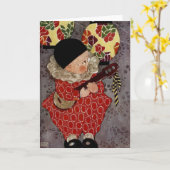 kind Harlequin, muzikant die Banjo speelt Kaart (Gele Bloem)