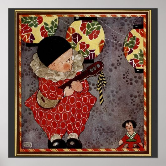  kind Harlequin, muzikant die Banjo speelt Poster (Voorkant)