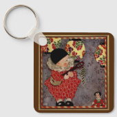  kind Harlequin, muzikant die Banjo speelt Sleutelhanger (Voorkant)