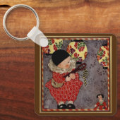  kind Harlequin, muzikant die Banjo speelt Sleutelhanger (Voorkant)