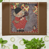 kind Harlequin, muzikant die Banjo speelt Theedoek (Gevouwen)