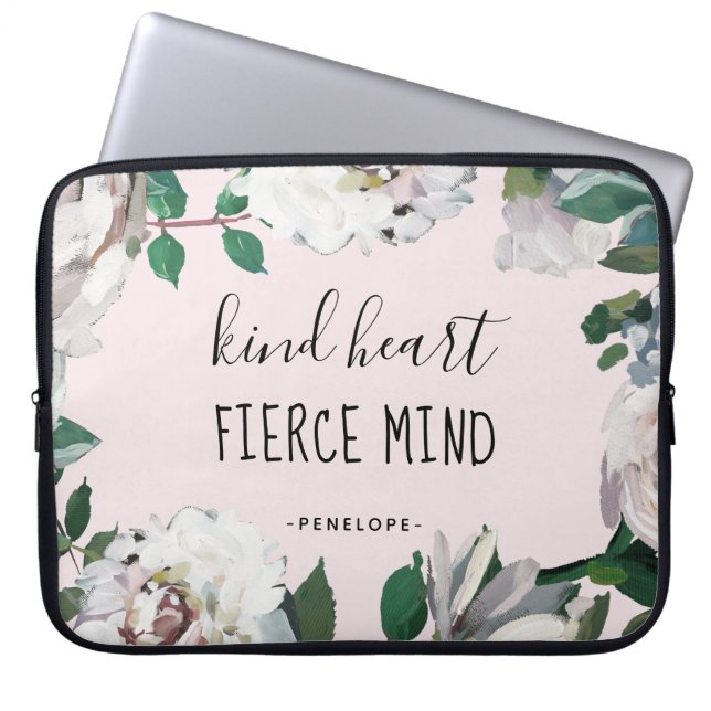 Kind Heart Fierce Mind Waterverf Floral Laptop Sleeve (Voorkant)