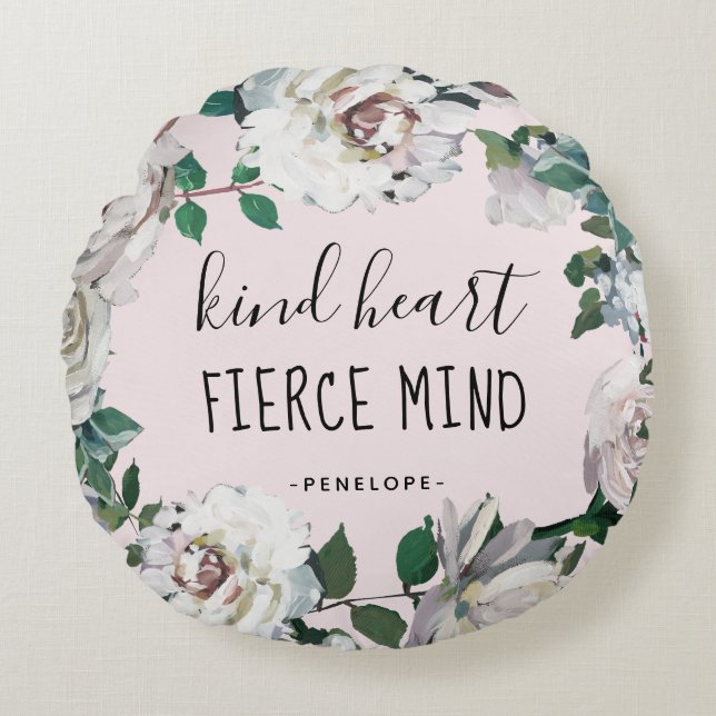 Kind Heart Fierce Mind Waterverf Floral Pillow Rond Kussen (Voorkant)