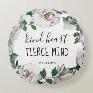 Kind Heart Fierce Mind Waterverf Floral Pillow Rond Kussen