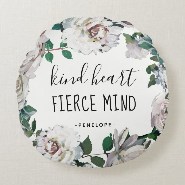 Kind Heart Fierce Mind Waterverf Floral Pillow Rond Kussen (Voorkant)
