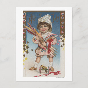 Kind Holding Fireworks en Rockets Briefkaart