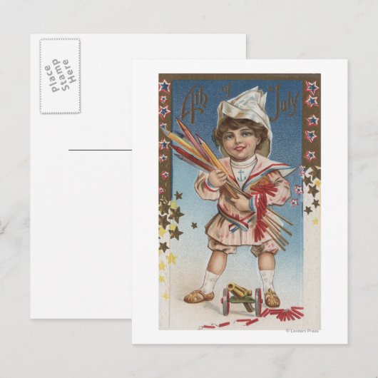 Kind Holding Fireworks en Rockets Briefkaart (Voorkant / Achterkant)