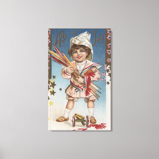 Kind Holding Fireworks en Rockets Canvas Afdruk (Voorkant)