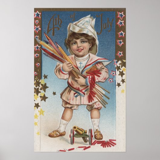 Kind Holding Fireworks en Rockets Poster (Voorkant)