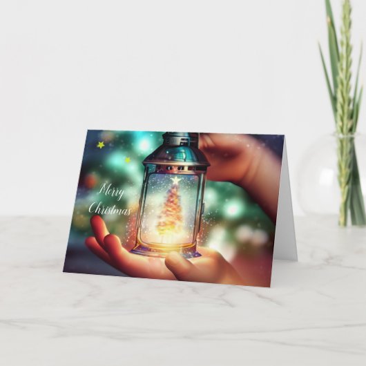 Kind houdt kerstlantern vast  feestdagen kaart (Voorkant)