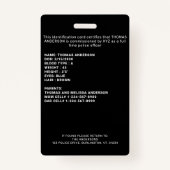 Kind-ID Aangepaste foto-politieagent Student Badge (Achterkant)