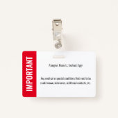 Kind ID Foto Medische Noodallergie Badge (Achterkant met clip)