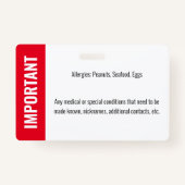 Kind ID Foto Medische Noodallergie Badge (Achterkant)