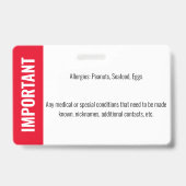 Kind ID Fotoidentificatie Noodhulp Allergie Badge (Achterkant)