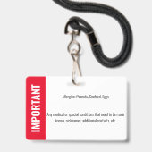 Kind ID Fotoidentificatie Noodhulp Allergie Badge (Achterkant met lanyard)