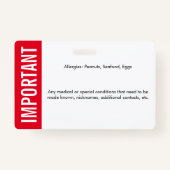 Kind ID Medische Identificatie Noodallergie Badge (Achterkant)