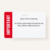 Kind-ID Noodallergie Fotoidentificatie Badge (Achterkant)