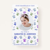 Kind ID Noodsituatie Kaart Schattigee Paw Prints F Badge (Voorkant)