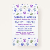 Kind ID Noodsituatie Kaart Schattigee Paw Prints F Badge (Achterkant)