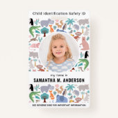 Kind ID Noodsituatie Schattigee Leuke Dieren Kinde Badge (Voorkant)