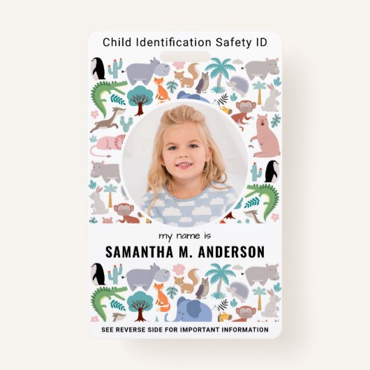 Kind ID Noodsituatie Schattigee Leuke Dieren Kinde Badge (Voorkant)