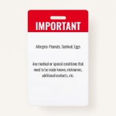 Kind Identificatie Noodallergie Foto-ID Badge (Achterkant)