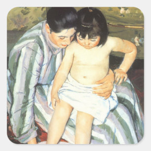 Kind in bad door Mary Cassatt Vintage Impressionis Vierkante Sticker