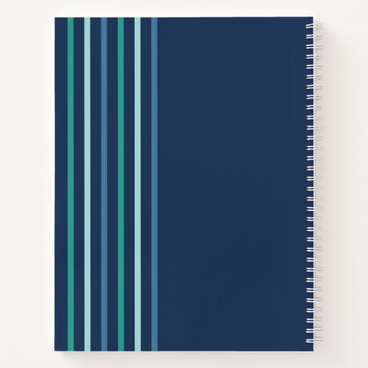 Kind in blauw groene streep naam jongen notitieboek (Achterkant)