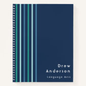 Kind in blauw groene streep naam jongen notitieboek (Voorkant)