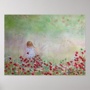 Kind in bloemen poster