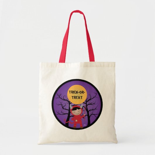 Kind in Devil Costume Trick-or-Treat Bag Tote Bag (Voorkant)