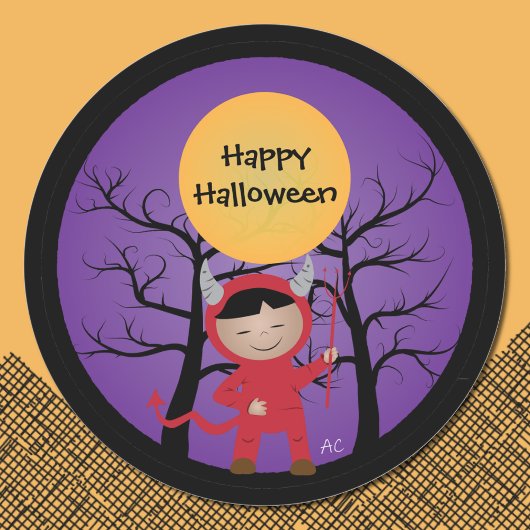 Kind in duivelkostuum Fijne Halloween Stickers