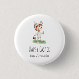 Kind in paasbunny Costume Egg Hunt Personalized Ronde Button 3,2 Cm