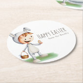 Kind in paasbunny Costume Egg Hunt Personalized Ronde Kartonnen Onderzetter (Gebogen)