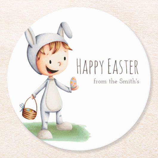 Kind in paasbunny Costume Egg Hunt Personalized Ronde Kartonnen Onderzetter (Voorkant)