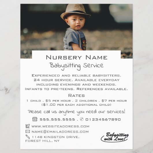 Kind in Pet, Babysitter, Dagopvang, Nursery Advert Flyer (Voorkant)