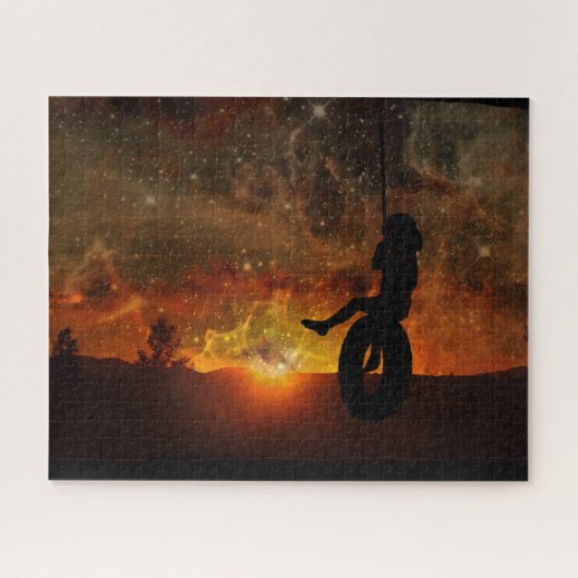 Kind in Tire Swing Jigzaag Puzzle Legpuzzel (Horizontaal)