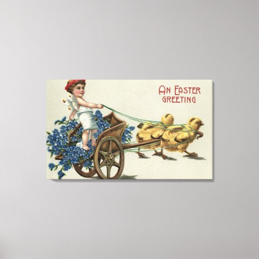 Kind in Toga op Chariot Pulled by Chicken Canvas Afdruk (Voorkant)