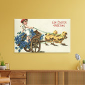 Kind in Toga op Chariot Pulled by Chicken Canvas Afdruk (Insitu (Woonkamer))